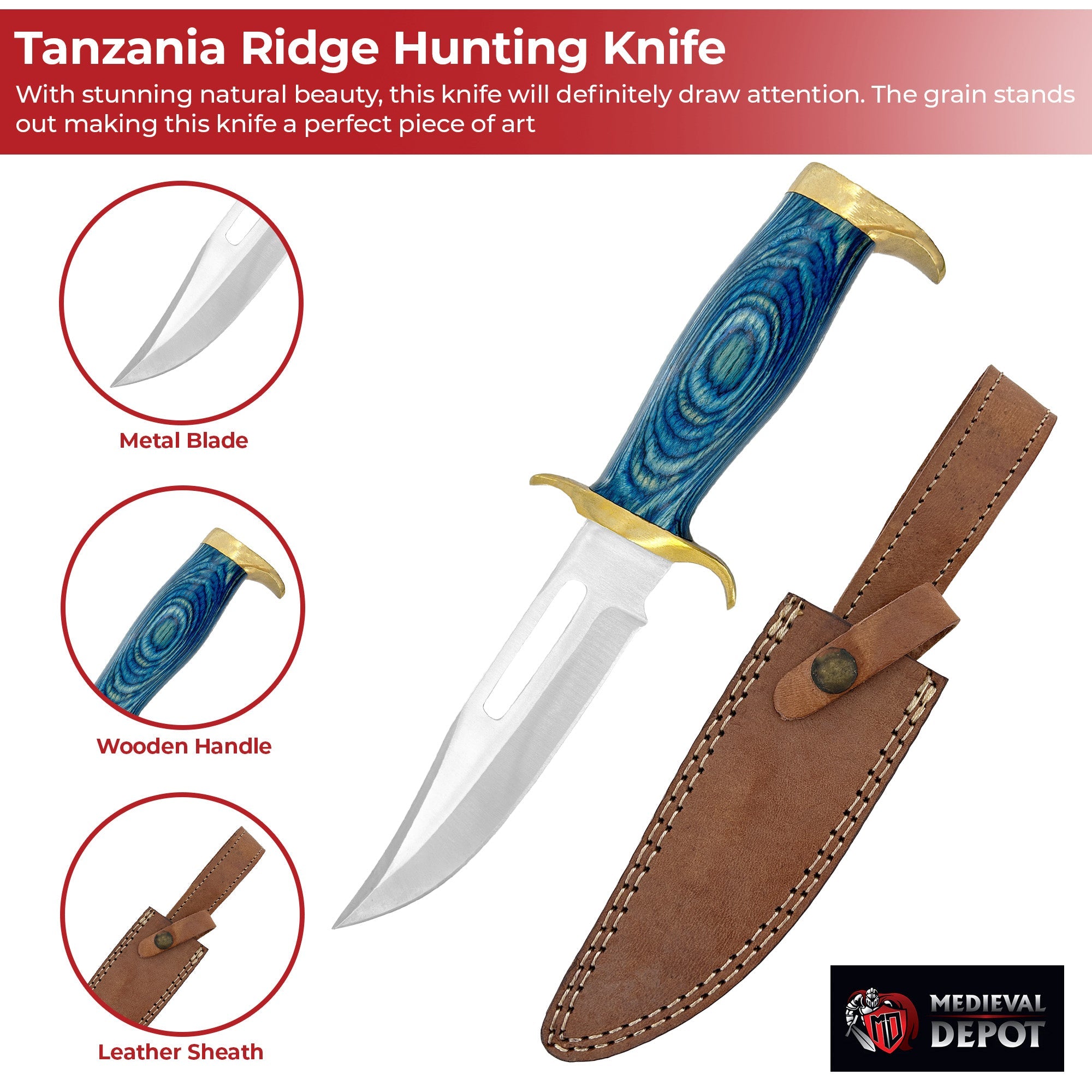 Fixed Blade Tanzania Ridge Hunting Knife-2